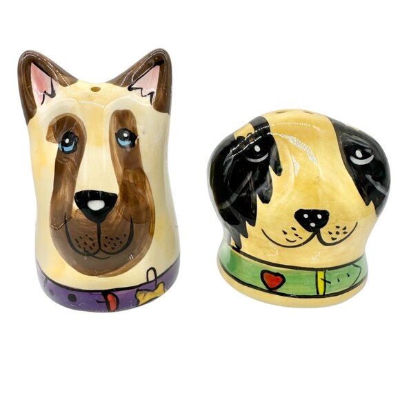 Hand-Painted Ceramic Dog Salt and Pepper Shakers Fun Collectible Tableware - Picture 1 of 8